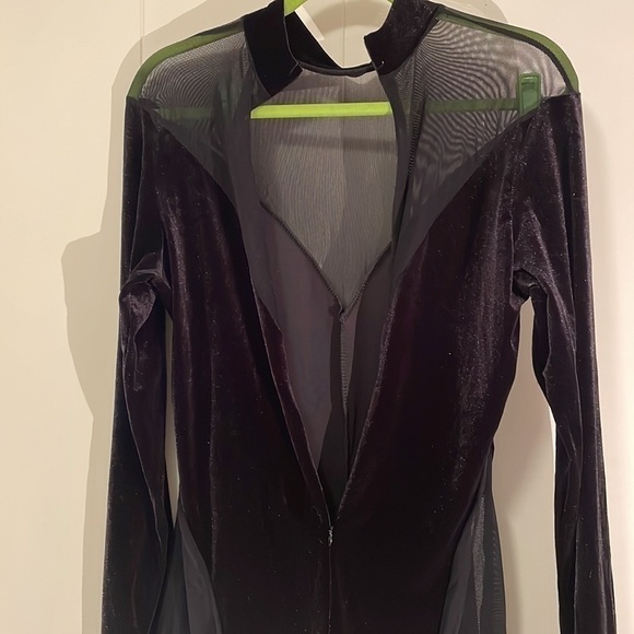 Vintage Velour Mesh One Piece Low Neckline Romper V Dip Front Back & Sides - Picture 8 of 9